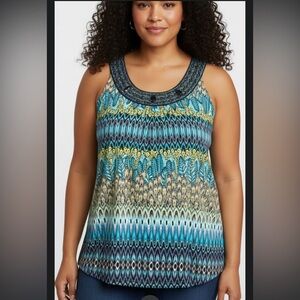 Cato Blue and Yellow Patterned Sleeveless Top size 18/20